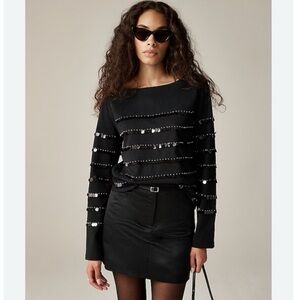 NEW J.Crew Heavy Jersey Long-Sleeve T-shirt With Paillette Embellishment